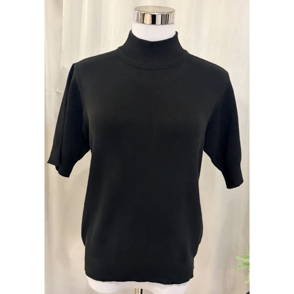 Jone Voss Black Knit Neck Sweater 100% Cotton Made In The USA SZ 2 Large VINTAGE